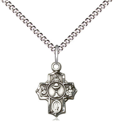 First Communion 4-way Medal in Fine Pewter, 1/2", Your Choice of Chain, # 3488