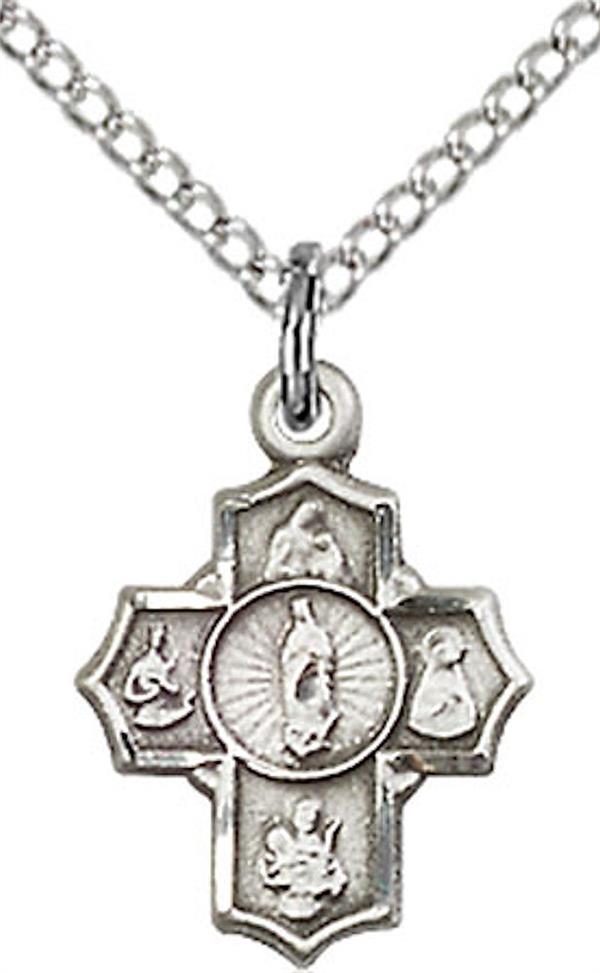 Motherhood 5-way Medal in Fine Pewter, 1", Your Choice of Chain 3510