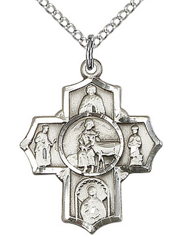 Special Needs 5-way Medal in Fine Pewter, 13/16", Your Choice of Chain 3515