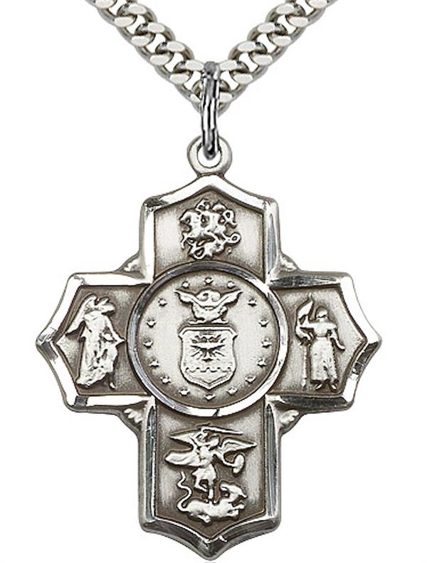 Air Force 5-way Medal in Fine Pewter, 1-1/8", Your Choice of Chain 3524