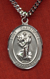 St. Christopher Medal, Sterling Silver, 1"x3/4", Your choice of chain, # 3526