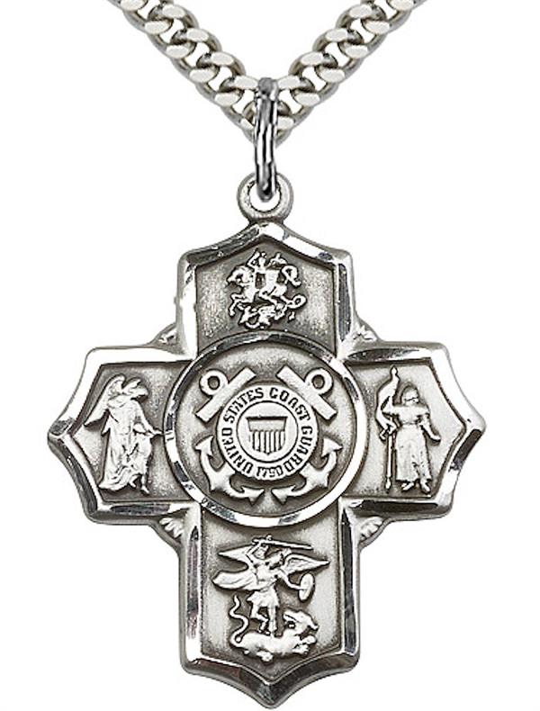 Coast Guard 5-way Medal in Fine Pewter, 1-1/8", Your Choice of Chain 3527