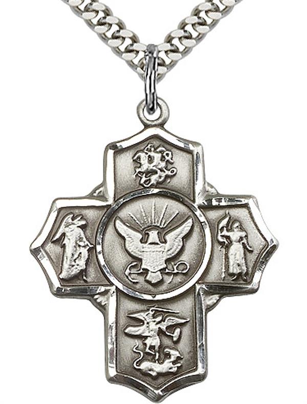 Navy 5-way Medal in Fine Pewter, 1-1/8", Your Choice of Chain 3529