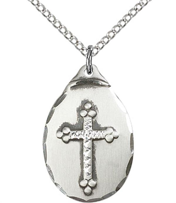 Oval Cross Medal, Fine Pewter, 3/4", Your Choice of Chain, # 3533