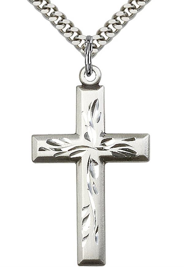 Cross Necklace in Fine Pewter, 1-1/4", Your Choice of Chain, # 3540