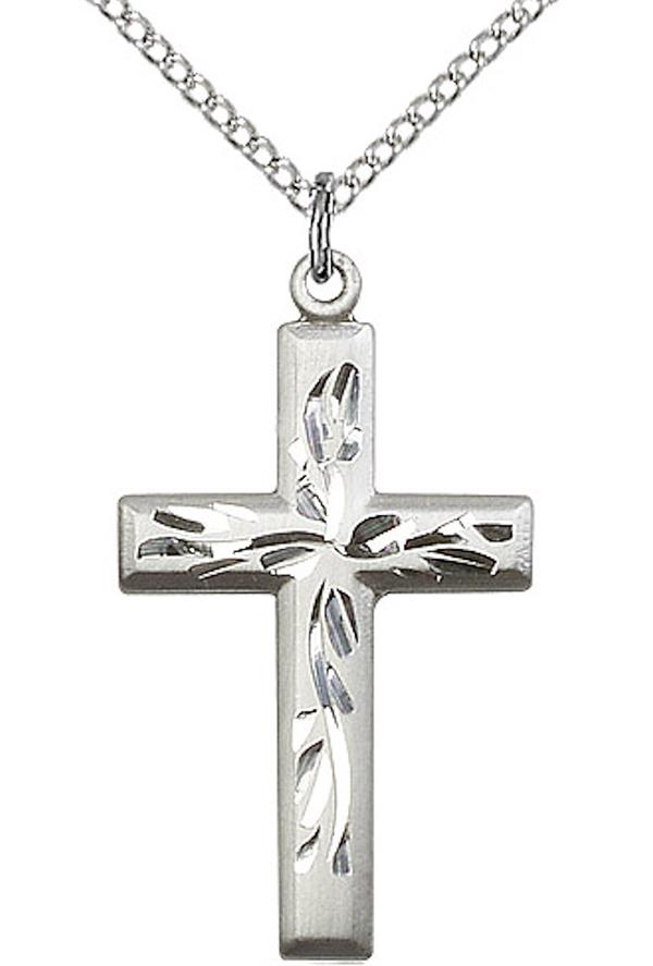 Cross Necklace in Fine Pewter, 1-1/16", Your Choice of Chain, # 3541