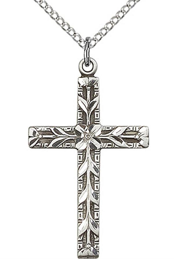 Cross Necklace in Fine Pewter, 1-1/8", Your Choice of Chain, # 3546