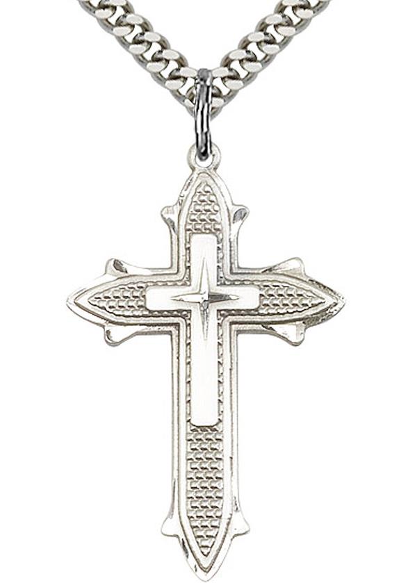 Cross Necklace in Fine Pewter, 1-1/4", Your Choice of Chain, # 3553