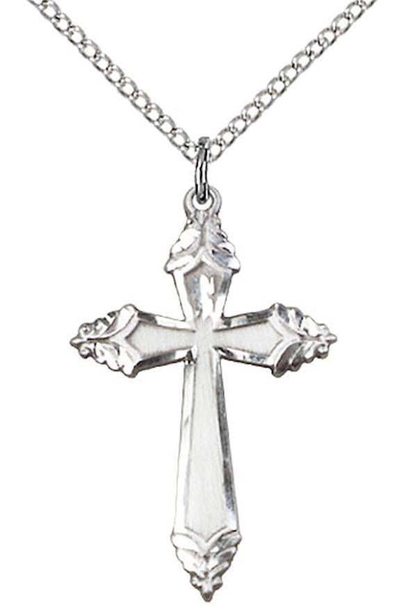 Cross Necklace in Fine Pewter, 1-1/16", Your Choice of Chain, # 3574
