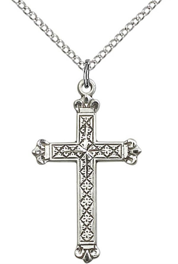 Cross Necklace in Fine Pewter, 1-1/16", Your Choice of Chain, # 3575