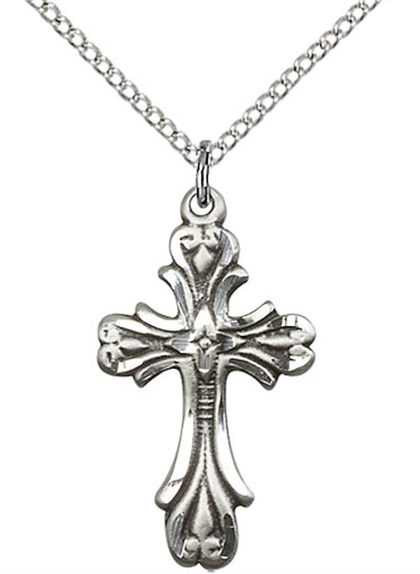 Cross Necklace in Fine Pewter, 15/16", Your Choice of Chain, # 3576