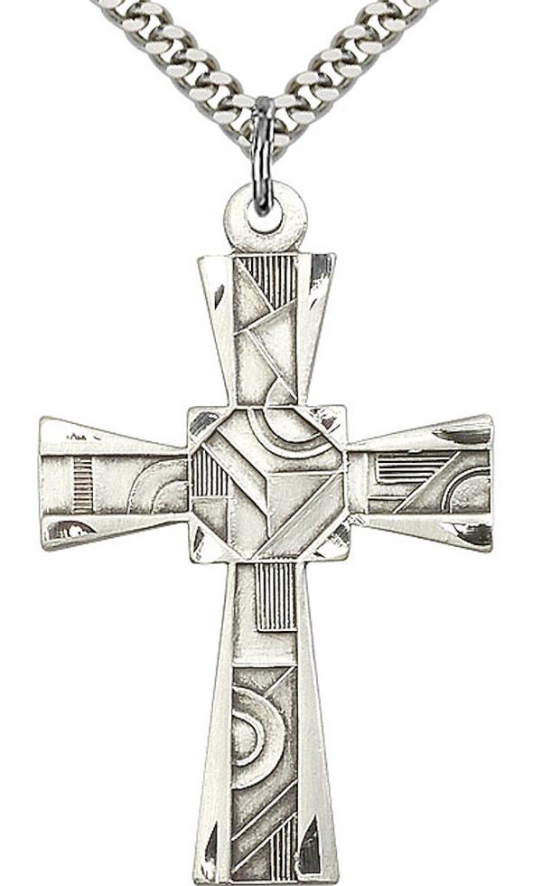 Cross Necklace in Fine Pewter, 1-1/2", Your Choice of Chain, # 3578