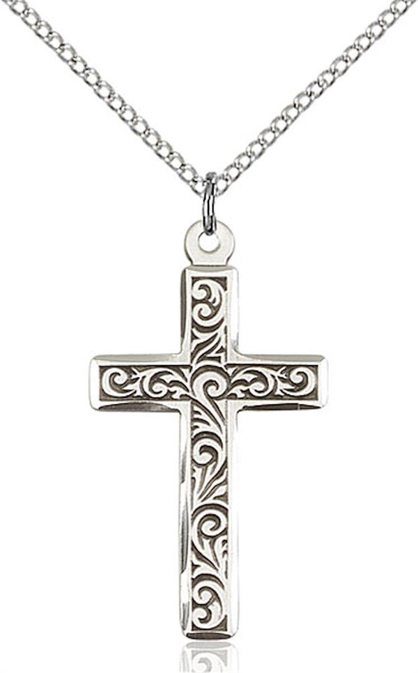 Cross Necklace in Fine Pewter, 1-1/8", Your Choice of Chain, # 3585