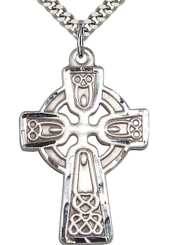 Celtic Cross Necklace in Fine Pewter, 1-5/16", Your Choice of Chain, # 3594