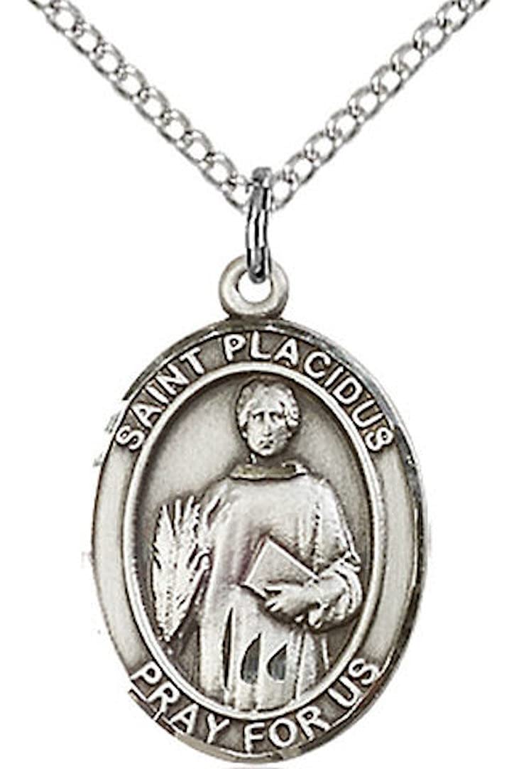 St. Placidus Medal in Fine Pewter, 3/4" tall, Your Choice of Chain # 17204