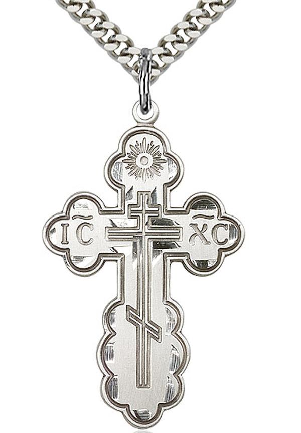 St. Olga Cross Necklace in Fine Pewter, 1-1/4", Your Choice of Chain, # 3604