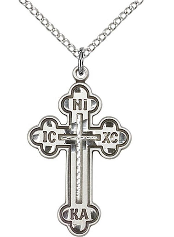 Russian Cross Necklace in Fine Pewter, 1", Your Choice of Chain, # 3606