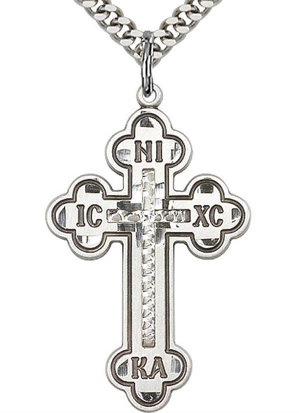 Russian Cross Necklace in Fine Pewter, 1-1/4", Your Choice of Chain, # 360