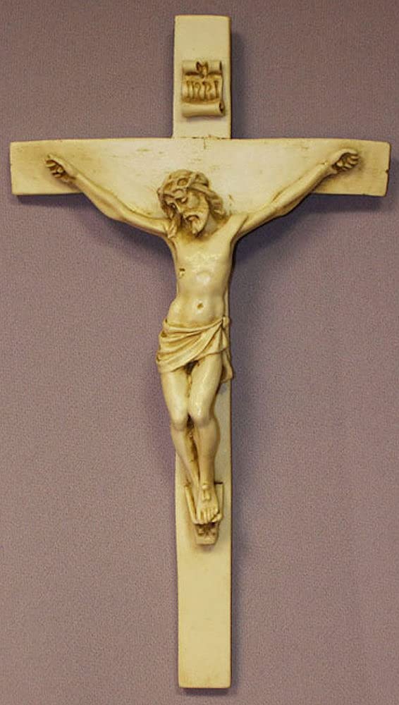 9.5" Crucifix, Lightly Antiqued Alabaster, Made in Italy, # 96443
