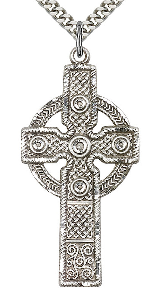 Kilklispeen Cross Necklace in Fine Pewter, 1-3/4", Your Choice of Chain, # 3628