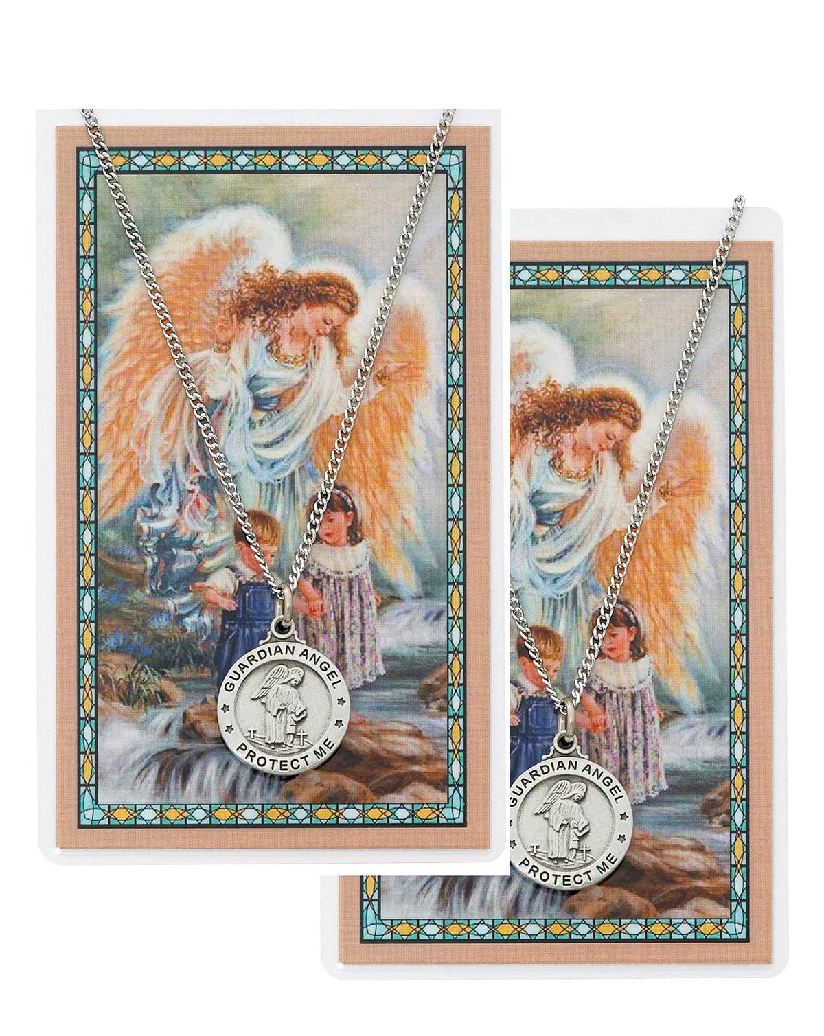 Guardian Angel Pewter Medal with Laminated Holy Card, 18" Chain, 2-Count Value Pack. # 21364