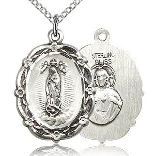 Decor Sterling O.L. Of Guadalupe Medal, measures 5/8" x 7/8" Your Choice of Chain # 3652
