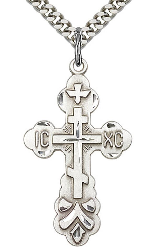 St. Xenia Cross Necklace in Fine Pewter, 1-5/8", Your Choice of Chain, # 3669