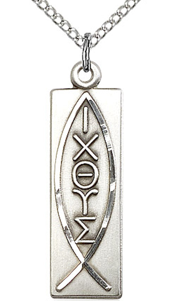 Jesus / Fish Necklace in Fine Pewter, 1", Your Choice of Chain, # 3671