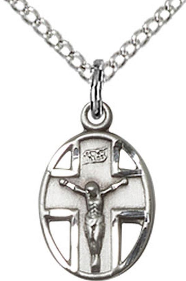 Oval Cross Necklace in Fine Pewter, 1/2", Your Choice of Chain, # 3679