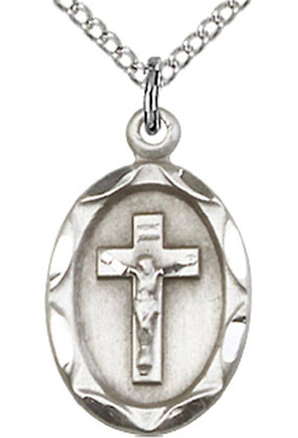 Oval Cross Necklace in Fine Pewter, 11/16", Your Choice of Chain, # 3681