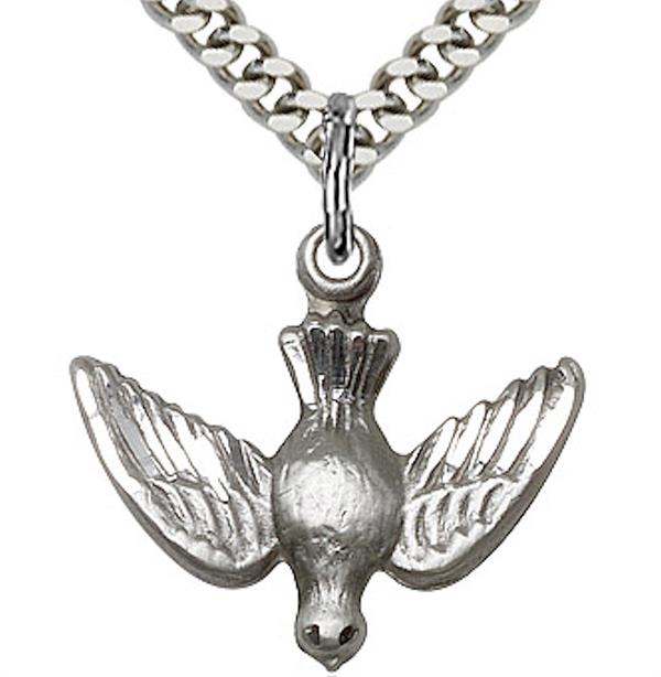 Dove / Holy Spirit Necklace in Fine Pewter, 7/8" wide", Your Choice of Chain, # 3686
