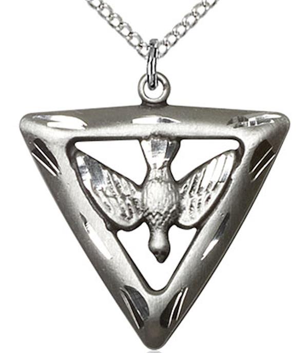 Triangular Dove / Holy Spirit Necklace in Fine Pewter, 7/8" tall, Your Choice of Chain, # 3688
