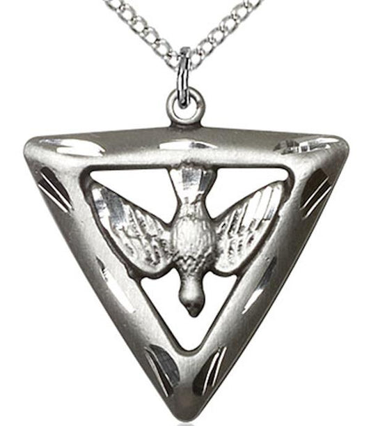 Triangular Dove / Holy Spirit Necklace in Fine Pewter, 7/8" tall, Your Choice of Chain, # 3688