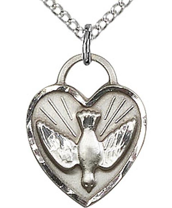 Dove / Holy Spirit Heart Necklace in Fine Pewter, 9/16", Your Choice of Chain, # 3690