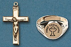 First Communion Ring and Crucifix Set gold Plate, # 3695