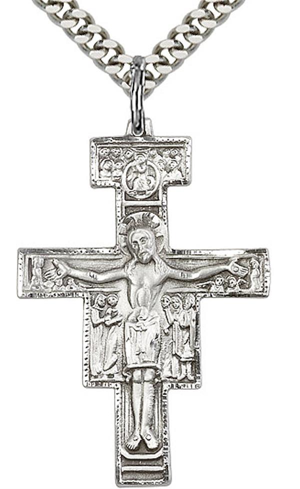 San Damiano Cross Necklace in Fine Pewter, 1-1/4", Your Choice of Chain, # 3697