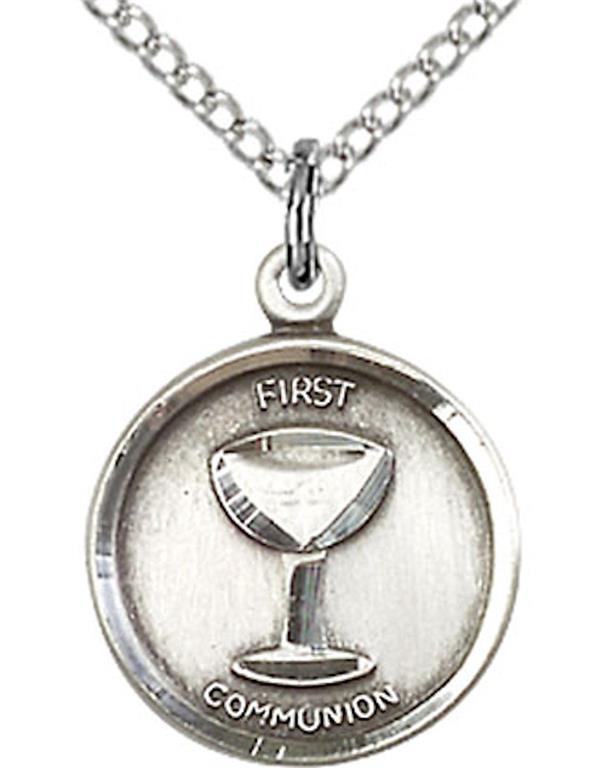 First Communion Necklace in Fine Pewter, 1/2", Your Choice of Chain, # 3698