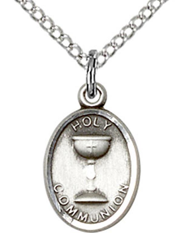 First Communion Necklace in Fine Pewter, 1/2" Oval, Your Choice of Chain, # 3699