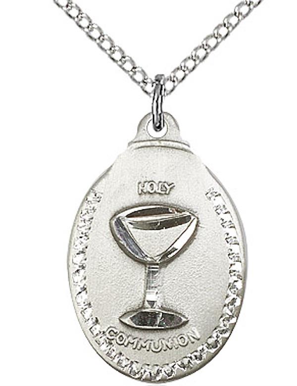 First Communion Necklace in Fine Pewter, 3/4" Oval, Your Choice of Chain, # 3733