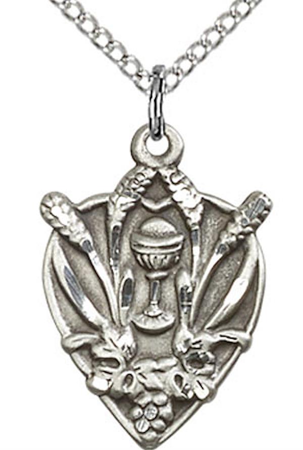 First Communion Necklace in Fine Pewter, 3/4", Your Choice of Chain, # 3734