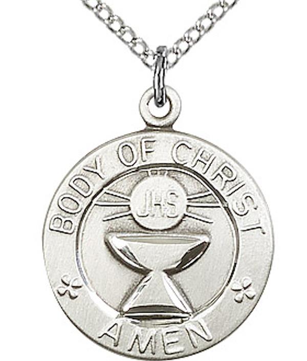 First Communion Necklace in Fine Pewter, 3/4", Your Choice of Chain, # 3740v
