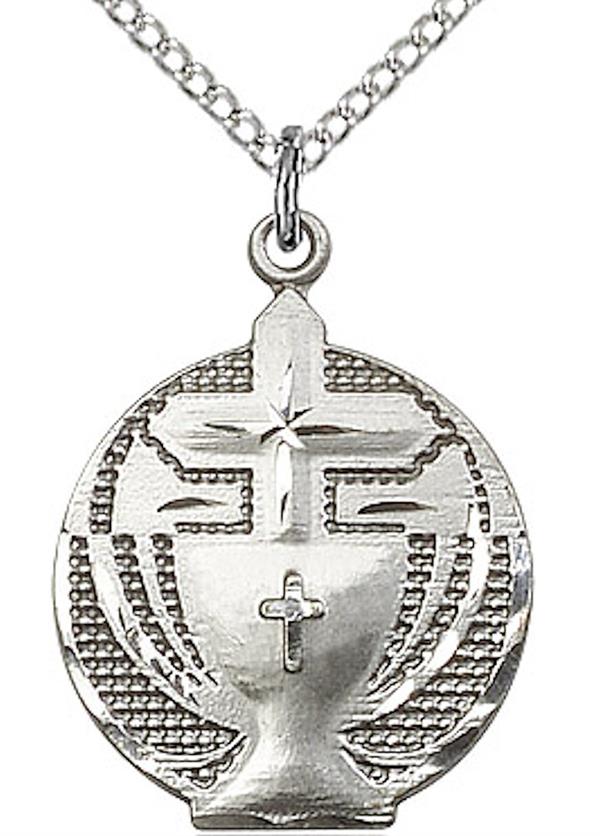 First Communion Necklace in Fine Pewter, 3/4", Your Choice of Chain, # 3750