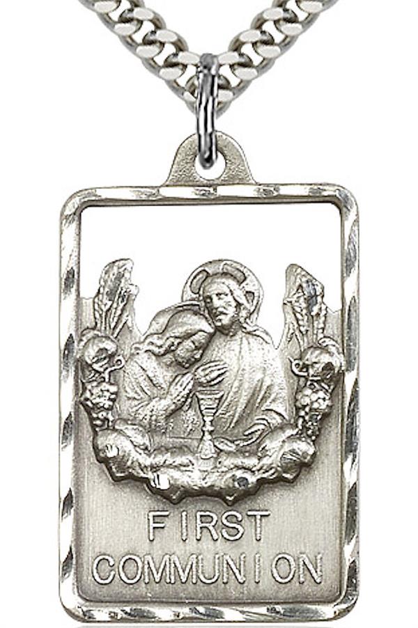 First Communion Necklace in Fine Pewter, 1-1/16" tall, Your Choice of Chain, # 3751