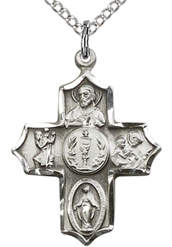 First Communion 4-Way Necklace in Fine Pewter, 13/16" tall, Your Choice of Chain, # 3756