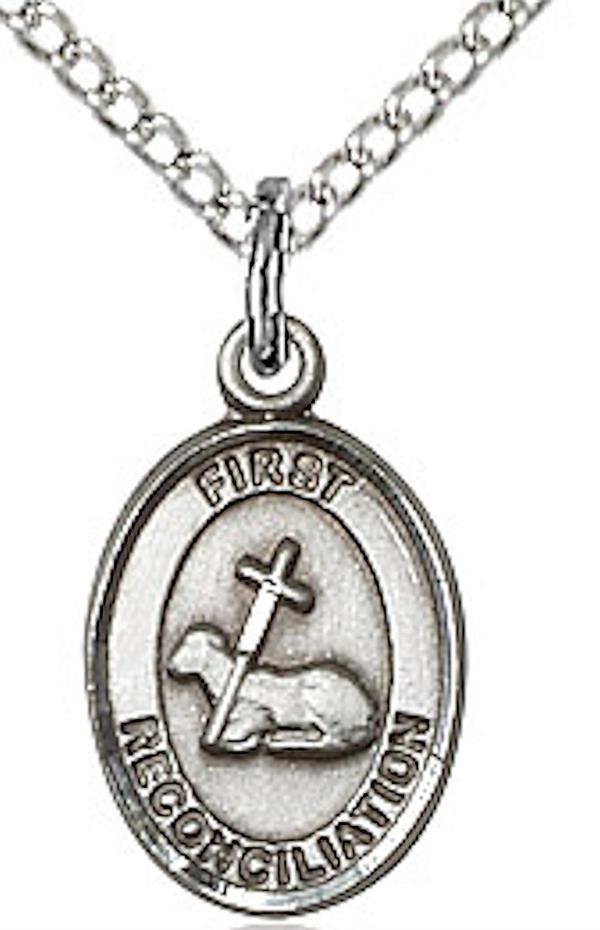 First Reconciliation Necklace in Fine Pewter, 1/2" tall, Your Choice of Chain, # 3790