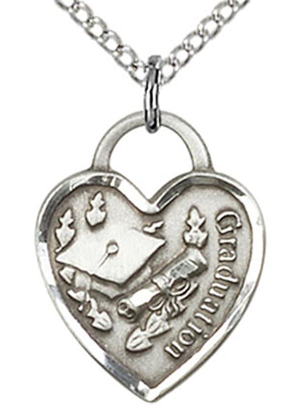Graduation Heart Necklace in Fine Pewter, 9/16", Your Choice of Chain, # 3792