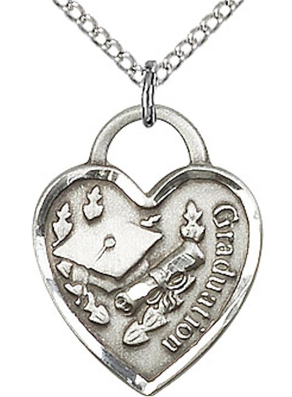 Graduation Heart Necklace in Fine Pewter, 11/16", Your Choice of Chain, # 3793