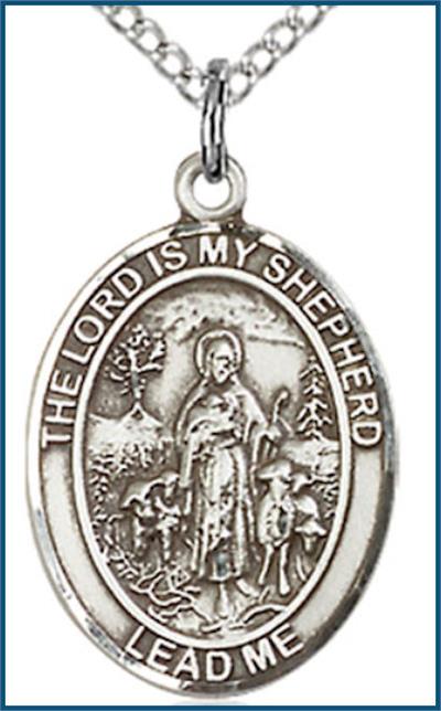 Pewter Medal, 3/4"x9/16", Lord is My Shepherd, Your Choice of Chain, # 3806