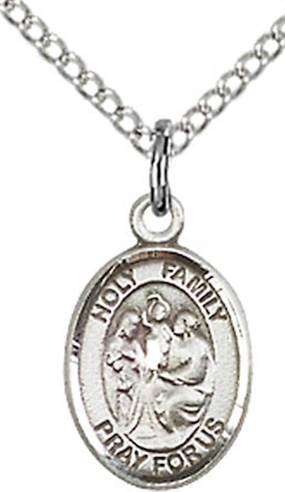 Holy Family Medal Necklace in Fine Pewter, 1/2" Oval, Your Choice of Chain, # 3817