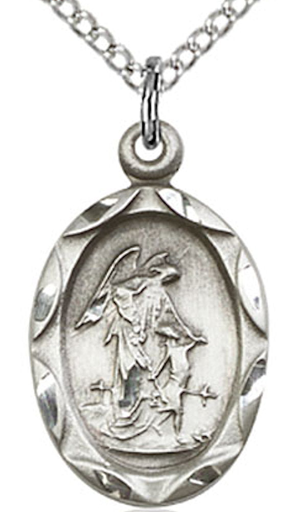 Guardian Angel Medal Necklace in Fine Pewter, 5/8", Your Choice of Chain, # 3822